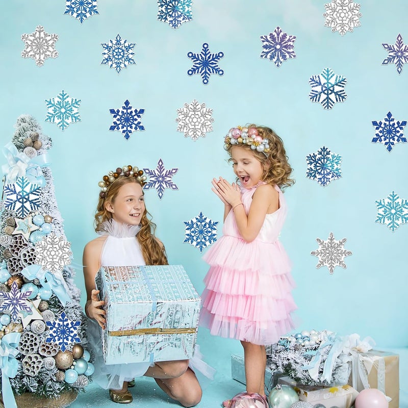 Machomby 48 Pcs Winter Snowflake Cutouts, Snowflake Paper Cutouts Bulletin Board Decorations for Home School Classroom Winter Christmas Holiday Party Chalkboard Window Wall Decor - Image 1
